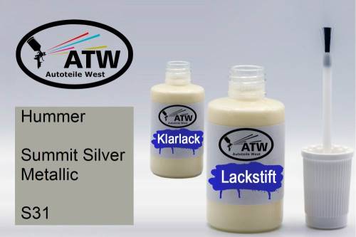 Hummer, Summit Silver Metallic, S31: 20ml Lackstift + 20ml Klarlack - Set, von ATW Autoteile West.